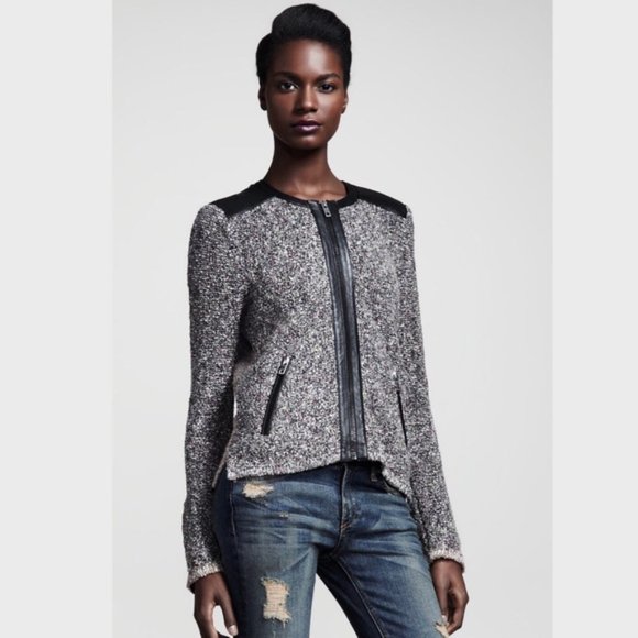 Rag Bone Lory Tweed Leather Trim Jacket 